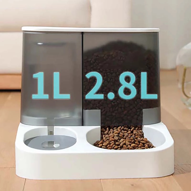 Automatische voerbak voor katten, voer voor huisdieren, drinkwatercontainer, 2-in-1 kom, kitten, puppywaterdispenser, transparante hondenbenodigdheden